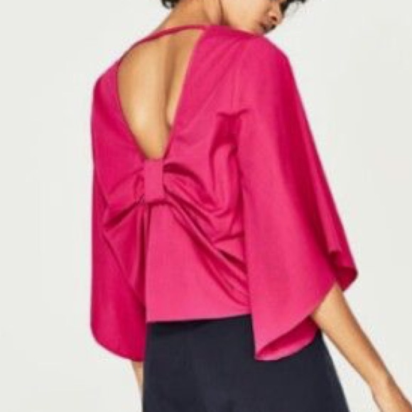 Zara Tops - Zara pink bell sleeves bow shirt